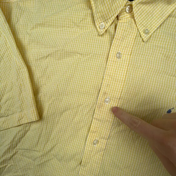 Ralph Lauren BLAKE Button Up Shirt Cotton Adult Size XL Yellow White Check S/S - Picture 7 of 8
